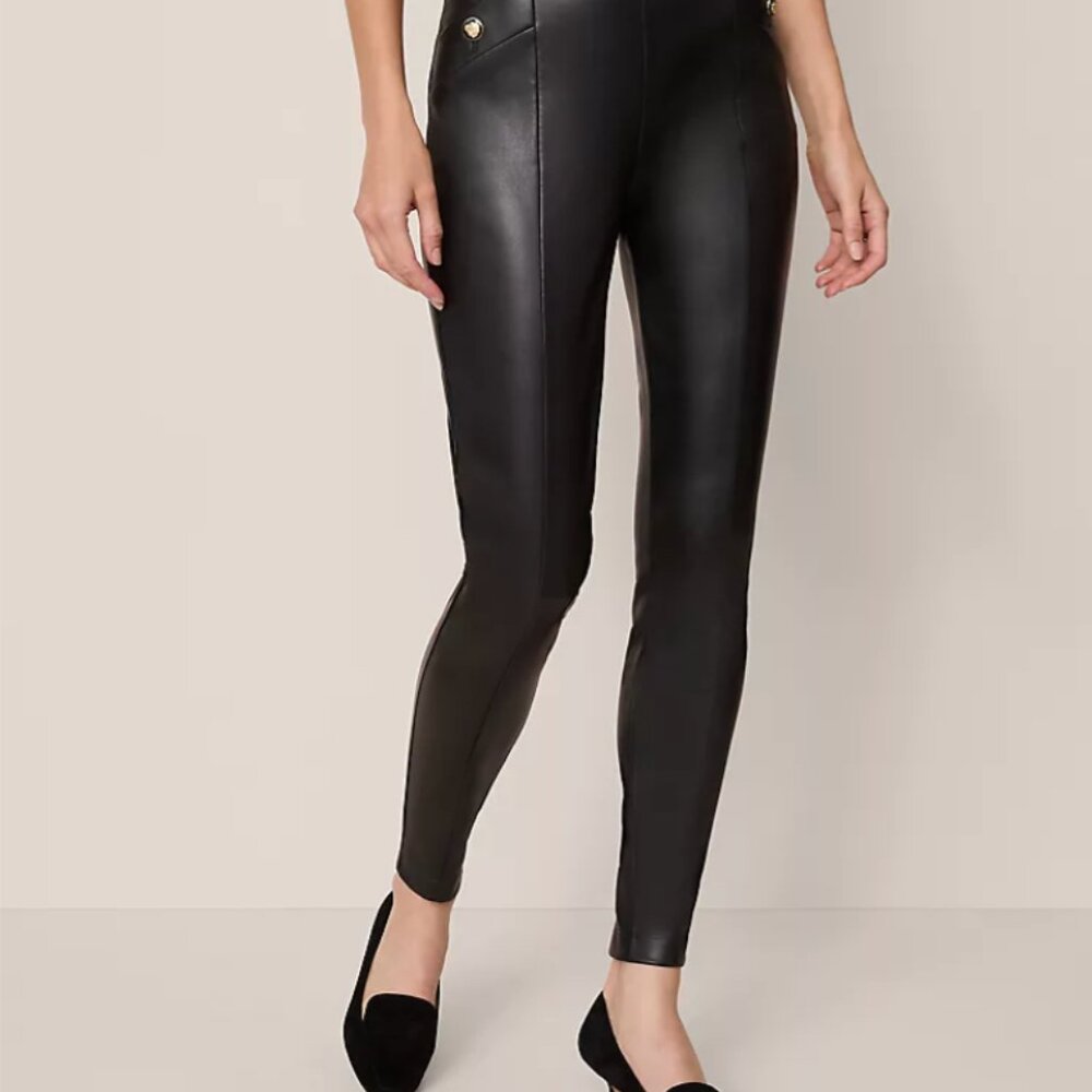 The Seamed Button Legging in Faux Leather